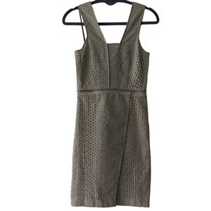 Yigal Azrouel Textured Eyelet Zipper Gray Mini Dress 0